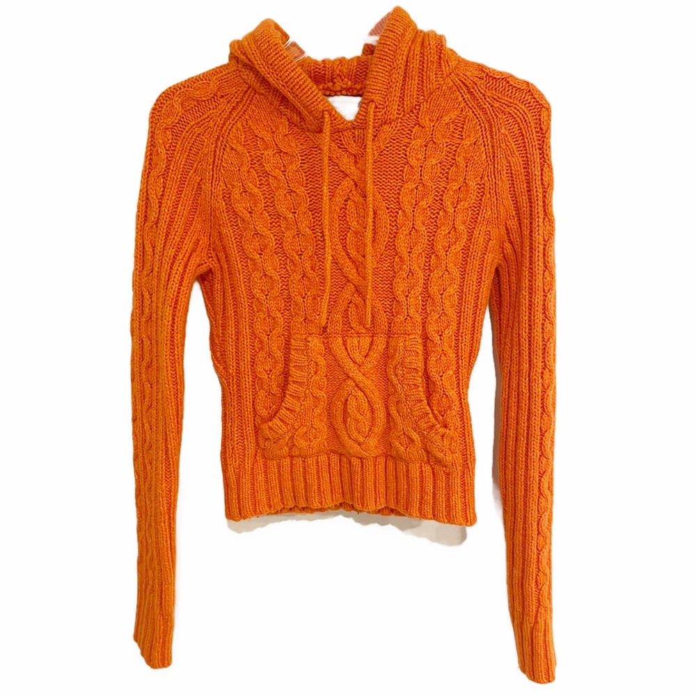 Abercrombie & Fitch | Y2K Cable Knit Hooded Sweater Chunky Orange Size Medium